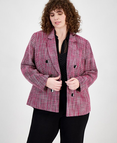 Твидовый двубортный пиджак больших размеров из искусственного меха Bar III, розовый