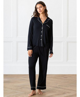 Женский пижамный комплект из вискозы стрейч-вязки с длинными рукавами из бамбука Cozy Earth, черный