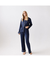 Женский пижамный комплект из вискозы стрейч-вязки с длинными рукавами из бамбука Cozy Earth, синий