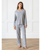 Женский пижамный комплект из вискозы стрейч-вязки с длинными рукавами из бамбука Cozy Earth, серый