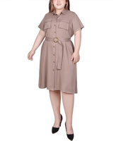Платье в стиле сафари с короткими рукавами больших размеров NY Collection, коричневый