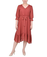 Миниатюрное платье с V-образным вырезом и воланами с рукавами 3/4 NY Collection, коричневый