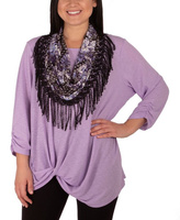 Миниатюрный топ с рукавами 3/4 и шарфом NY Collection, фиолетовый