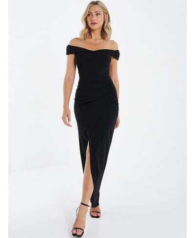 Женское платье макси с высоким разрезом и открытыми плечами QUIZ, черный