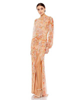 Женское платье с пышными рукавами и цветочным принтом, расшитое пайетками Mac Duggal, оранжевый