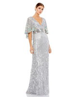Женское платье с накидкой и рукавами-накидкой, украшенное пайетками и V-образным вырезом с цветочным принтом Mac Duggal,