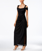 Платье цвета металлик с драпировкой и открытыми плечами Alex Evenings, черный