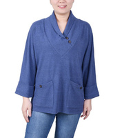 Женский топ с шалевым воротником и карманами с длинными рукавами NY Collection, синий