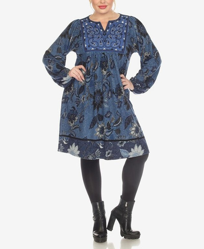 Платье-свитер больших размеров с цветочной вышивкой пейсли White Mark, цвет Blue