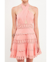 Женское платье с кружевной отделкой через шею с бретелькой на шее endless rose, цвет Cream puff