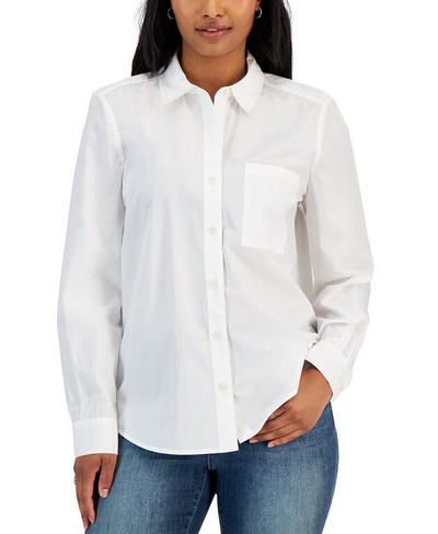 Женская хлопковая рубашка на пуговицах Style & Co, цвет Bright White