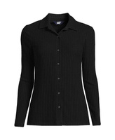 Женская рубашка поло с длинными рукавами и широкими пуговицами в рубчик спереди больших размеров Lands' End, черный