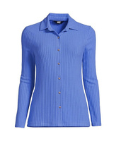 Женская рубашка поло с длинными рукавами и широкими пуговицами в рубчик спереди Lands' End, синий