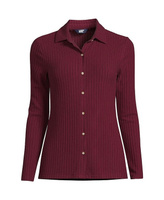 Женская рубашка поло с длинными рукавами и широкими пуговицами в рубчик спереди больших размеров Lands' End, красный