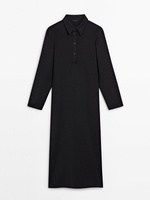 Платье Massimo Dutti Polo Collar Midi With Slit, черный