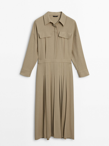 Платье-рубашка Massimo Dutti Box Pleat, светло-коричневый