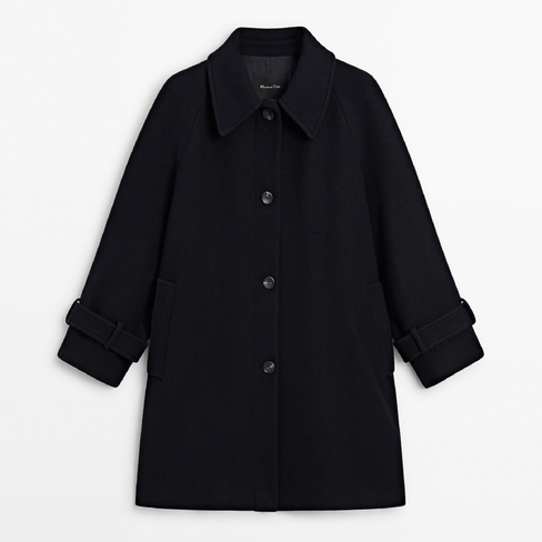 Пальто Massimo Dutti Tabard-effect Wool Blend, черный