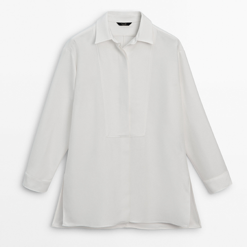 Блузка Massimo Dutti Flowing Oversize With Chest Detail, кремовый