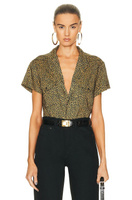Рубашка Saint Laurent Cropped Short Sleeve, цвет Black & Camel