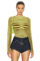 Топ Jean Paul Gaultier Morphing Stripes Long Sleeve, цвет Khaki & Lime