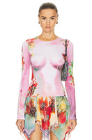 Топ Jean Paul Gaultier Printed Body Flowers Long Sleeve, цвет Pink & Yellow