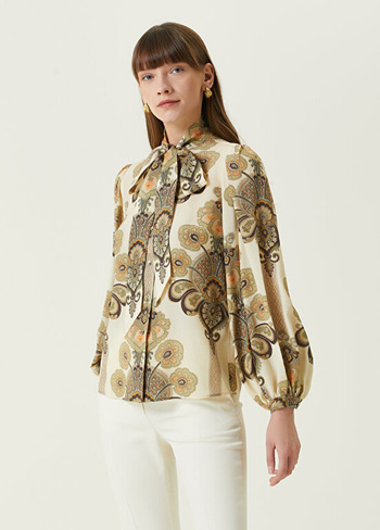 Бежевая шелковая блузка с узором "пейсли" Etro