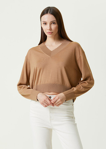 Светло-коричневый женский свитер brianna с v-образным вырезом Atelier 38