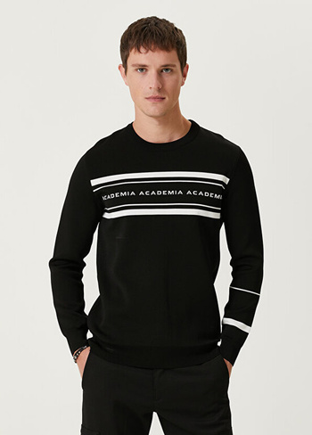 Черный жаккардовый свитер с логотипом Academia