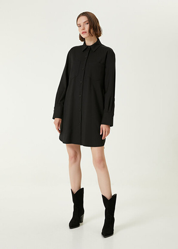 Черное мини-платье-рубашка с карманами Academia