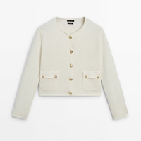 Кардиган Massimo Dutti Felted Wool Knit With Buttons, кремовый