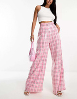 Эксклюзивные широкие брюки с эффектом металлик в розовую клетку с пайетками Collective the Label