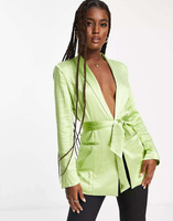 Зеленый атласный пиджак с завязкой на талии Miss Selfridge