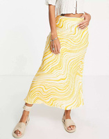 Атласная юбка макси желтого цвета с волнистым принтом& Other Stories