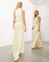 Лимонное атласное платье макси со сборками и воротником-бретелькой ASOS Bridesmaid