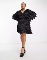 Эксклюзивное черное мини-платье с бахромой и кисточками ASOS DESIGN Curve