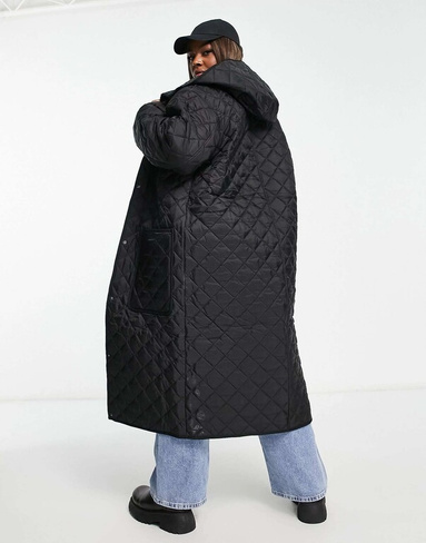 Черное длинное стеганое пальто ASOS DESIGN Curve