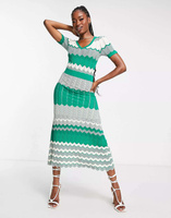 Зеленое трикотажное платье миди с контрастными вставками и рукавами Morgan
