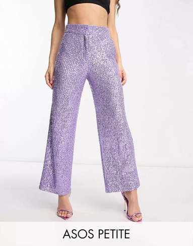 Пурпурные прямые брюки с пайетками на щиколотке ASOS Petite