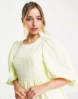 Лимонное мини-чайное платье In The Style x Lorna Luxe с корсетными швами и пышными рукавами
