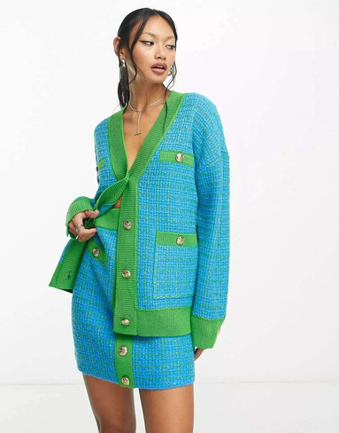 Мини-юбка в сине-зеленую клетку с пуговицами букле Y.A.S