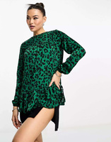 Блузка с коротким краем AX Paris зеленого цвета с леопардовым принтом