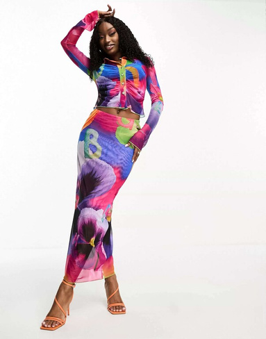 Gbemi Arisa, сетчатая макси-юбка со сборками, однотонная с цветочным принтом