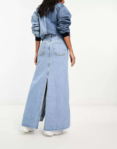 Голубая джинсовая юбка миди с асимметричной застежкой на пуговицах Mango