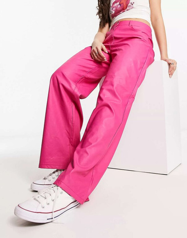 Ярко-розовые брюки из искусственной кожи с завышенной талией Only Hope