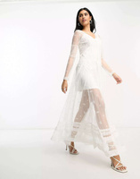 Белое кружевное платье макси с вышивкой French Connection