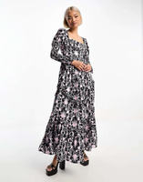 Черное атласное платье макси Amy Jane London Marie с цветочным принтом