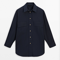 Блузка Massimo Dutti Cotton Oversize With Utility Pockets, темно-синий