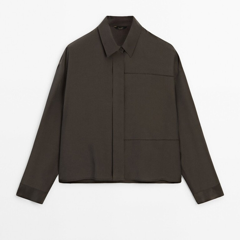 Рубашка Massimo Dutti Silk Blend With Seam Detail, коричневый