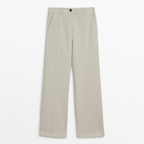 Брюки Massimo Dutti Flowing Twill Cotton And Lyocell Blend, белый