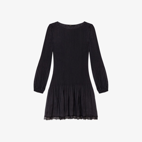 Плиссированное мини-платье с круглым вырезом Maje, цвет noir / gris
